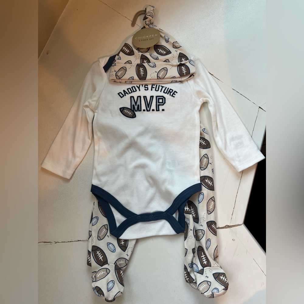 Daddy's Future MVP Football 3 Piece Baby Bodysuit and Pants Set